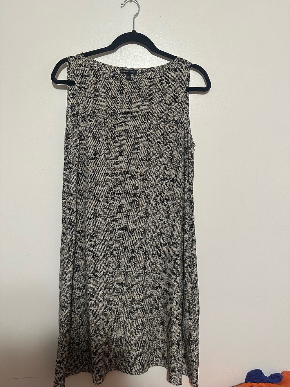 Eileen Fisher Black and White Textured Sleeveless Shift Dress